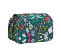 JIUTY Estuche para lápices de gran capacidad con diseño de ciencia de dibujos animados, bolsa de papelería para niños con doble capa para escuela, oficina, universidad, Black, Talla única, Organizador