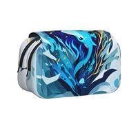JIUTY Estuche para lápices de gran capacidad con estampado de ballena animal azul profundo, bolsa de papelería para niños con doble capa para escuela, oficina, universidad, Black, Talla única