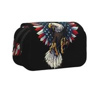 JIUTY Estuche para lápices de gran capacidad con estampado de bandera de águila americana, bolsa de papelería para niños con doble capa para escuela, oficina, universidad, Black, Talla única