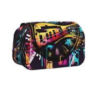 JIUTY Estuche para lápices de gran capacidad con estampado de graffiti musical, bolsa de papelería para niños con doble capa para escuela, oficina, universidad, Black, Talla única, Organizador de