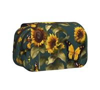 JIUTY Estuche para lápices de gran capacidad con estampado de mariposas florales y girasoles, bolsa de papelería para niños con doble capa para escuela, oficina, universidad, Black, Talla única