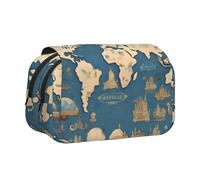 JIUTY Estuche para lápices de gran capacidad con impresión de mapa del mundo, bolsa de papelería para niños con doble capa para escuela, oficina, universidad, Black, Talla única, Organizador de bolsas