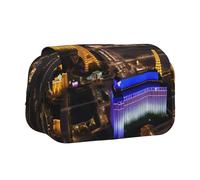 JIUTY Estuche para lápices de gran capacidad con impresión nocturna de Las Vegas, bolsa de papelería para niños con doble capa para escuela, oficina, universidad, Black, Talla única, Organizador de