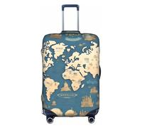 JIUTY Funda de maleta grande con estampado de mapa del mundo, funda elástica con impresión de doble cara, mantiene el equipaje cerrado, White, M