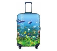 JIUTY Funda de maleta grande con estampado de mundo submarino de colores, funda elástica con impresión de doble cara, mantiene el equipaje cerrado, White, S