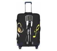 JIUTY Funda de maleta grande con micrófono con impresión de notas musicales, funda elástica para maleta con impresión de doble cara, mantiene el equipaje cerrado, White, XL