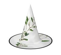 JIUTY Gorra de bruja blanca con estampado de ramita verde salvaje, 2 piezas, sombrero de fiesta de Halloween, accesorio de disfraz de bruja para fiesta de Halloween