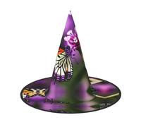 JIUTY Gorra de bruja con estampado de mariposa de ciruela morada, 2 piezas, sombrero de fiesta de Halloween, accesorio de disfraz de bruja para fiesta de Halloween
