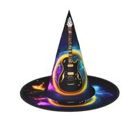JIUTY Gorra mágica de guitarra eléctrica con impresión musical, 2 piezas, gorra de bruja para cosplay, fiesta de Halloween, accesorio de disfraz de bruja para fiesta de Halloween