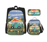 JIUTY Happy Camper - Mochila escolar de 16 pulgadas con fiambrera, mochilas grandes para primaria y preescolar, Black, Talla única, Juego de mochila escolar