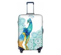 JIUTY Hermosa funda de maleta grande con estampado de pavo real y floral, funda elástica para maleta con impresión de doble cara, mantiene el equipaje cerrado, White, L