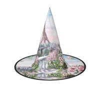 JIUTY Hermosa Torre Eiffel de París con impresión de 2 piezas, gorra de bruja para cosplay, sombrero de fiesta de Halloween, accesorio de disfraz de bruja para fiesta de Halloween