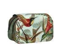 JIUTY Hermoso estuche para lápices con estampado de colibríes de gran capacidad, bolsa de papelería para niños con doble capa para escuela, oficina, universidad, Black, Talla única, Organizador de