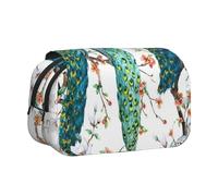 JIUTY Hermoso estuche para lápices con estampado de flores de pavo real de gran capacidad, bolsa de papelería para niños con doble capa para escuela, oficina, universidad, Black, Talla única