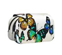 JIUTY Hermoso estuche para lápices con estampado de mariposas de gran capacidad, bolsa de papelería para niños con doble capa para escuela, oficina, universidad, Black, Talla única, Organizador de