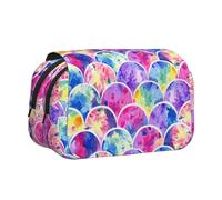 JIUTY Hermoso estuche para lápices con estampado de sirena de colores arcoíris, gran capacidad, bolsa de papelería para niños con doble capa para escuela, oficina, universidad, Black, Talla única