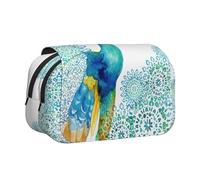 JIUTY Hermoso estuche para lápices con estampado floral y pavo real de gran capacidad, bolsa de papelería para niños con doble capa para escuela, oficina, universidad, Black, Talla única, Organizador