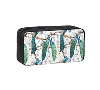 JIUTY Hermoso organizador de papelería con estampado de flores de pavo real, bolsa grande de poliéster con cremallera suave para adolescentes, viajes de trabajo escolar