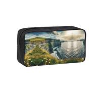 JIUTY Ireland Outdoors County Clare The Cliffs - Organizador de artículos de papelería con estampado grande, bolsa de poliéster con cremallera suave para adolescentes, escuela, viajes de trabajo