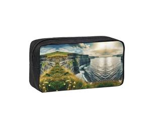 JIUTY Ireland Outdoors County Clare The Cliffs - Organizador de artículos de papelería con estampado grande, bolsa de poliéster con cremallera suave para adolescentes, escuela, viajes de trabajo