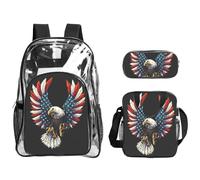 JIUTY Juego de mochila 3 en 1 con estampado de bandera de águila americana, juego de bolsa transparente para eventos escolares, trabajo, estadio y transporte diario