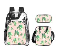 JIUTY Juego de mochila 3 en 1 con estampado de cactus transparente para eventos escolares, trabajo, estadio y transporte diario