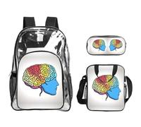 JIUTY Juego de mochila 3 en 1 con estampado de cerebro izquierdo y derecho, bolsa transparente para el trabajo, eventos en el estadio y transporte diario