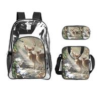 JIUTY Juego de mochila 3 en 1 con estampado de ciervos de camuflaje, bolsa transparente para eventos escolares, trabajo, estadio y transporte diario
