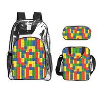 JIUTY Juego de mochila 3 en 1 con estampado de ladrillos coloridos para eventos escolares, trabajo, estadio y transporte diario