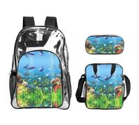 JIUTY Juego de mochila 3 en 1 con estampado de mundo submarino de colores para eventos escolares, trabajo, estadio y transporte diario