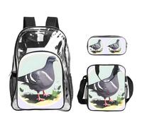 JIUTY Juego de mochila 3 en 1 con estampado de paloma gris, bolsa transparente para eventos escolares, trabajo, estadio y transporte diario
