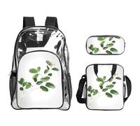 JIUTY Juego de mochila 3 en 1 con estampado de ramitas verdes naturales blancas para eventos escolares, trabajo, estadio y transporte diario