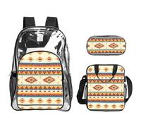 JIUTY Juego de mochila 3 en 1 con estampado nativo americano, bolsa transparente para eventos escolares, trabajo, estadio y transporte diario