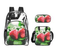JIUTY Juego de mochila con estampado de fresas rojas 3 en 1, juego de bolsa transparente para eventos escolares, trabajo, estadio y transporte diario