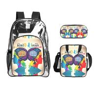 JIUTY Juego de mochila estampada 3 en 1 para cerebro izquierdo y derecho, bolsa transparente para eventos escolares, trabajo, estadio y transporte diario