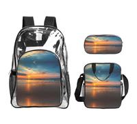JIUTY Juego de mochila estampada Beach Wave Sunset 3 en 1, bolsa transparente para la escuela, trabajo, eventos en estadio y transporte diario