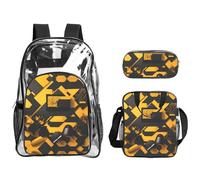JIUTY Juego de mochila estampada de color amarillo mostaza y negro 3 en 1, bolsa transparente para la escuela, trabajo, eventos en estadio y transporte diario