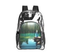 JIUTY Lake Fairy - Mochila de seguridad transparente con estampado de hadas, de PVC, para la escuela, viajes, bolsillo frontal, malla lateral, moderna utilidad