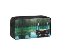 JIUTY Lake Fairy - Organizador de papelería con estampado de hadas, bolsa grande de poliéster con cremallera suave para adolescentes, escuela, viajes de trabajo