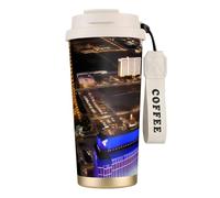 JIUTY Las Vegas Night - Taza de café de viaje en acero inoxidable 316 con tapa sin fugas y BPA que mantiene el calor y el frío durante horas