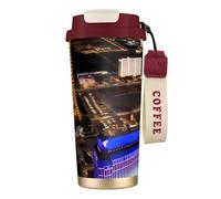JIUTY Las Vegas Night - Taza de café de viaje en acero inoxidable 316 con tapa sin fugas y BPA que mantiene el calor y el frío durante horas