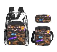 JIUTY Las Vegas Night View - Juego de mochila estampada 3 en 1, bolsa transparente para la escuela, trabajo, eventos de estadio y transporte diario