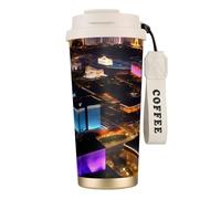 JIUTY Las Vegas Night View - Taza de café de viaje en acero inoxidable 316 con tapa sin fugas y BPA que mantiene el calor y el frío durante horas