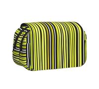 JIUTY Lemon Zest - Estuche para lápices con estampado de rayas amarillas de gran capacidad, bolsa de papelería para niños con doble capa para escuela, oficina, universidad, Black, Talla única