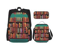 JIUTY Library Bookshelf - Mochila escolar de 16 pulgadas con fiambrera, mochilas grandes para primaria y preescolar, Black, Talla única, Juego de mochila escolar
