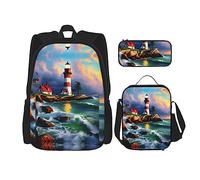 JIUTY Lighthouse Diamond Painting - Mochila escolar de 16 pulgadas con fiambrera, mochilas grandes para primaria y preescolar, Black, Talla única, Juego de mochila escolar