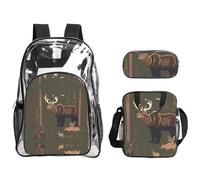 JIUTY Lodge Bear - Juego de mochila 3 en 1 con estampado de ciervos para eventos escolares, trabajo, estadio y transporte diario