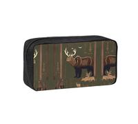 JIUTY Lodge Bear - Organizador de artículos de papelería con estampado de ciervos, bolsa grande de poliéster con cremallera suave para adolescentes, escuela, viajes de trabajo