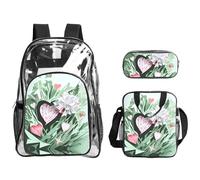 JIUTY Lovely Hearts - Juego de mochila 3 en 1 transparente para eventos escolares, trabajo, estadio y transporte diario