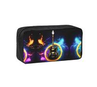 JIUTY Magic Electric Guitar Music Printed Stationery Organizer Large Pencil Bag Smooth Zip Polyester Pouch for Teens School Work Trips
